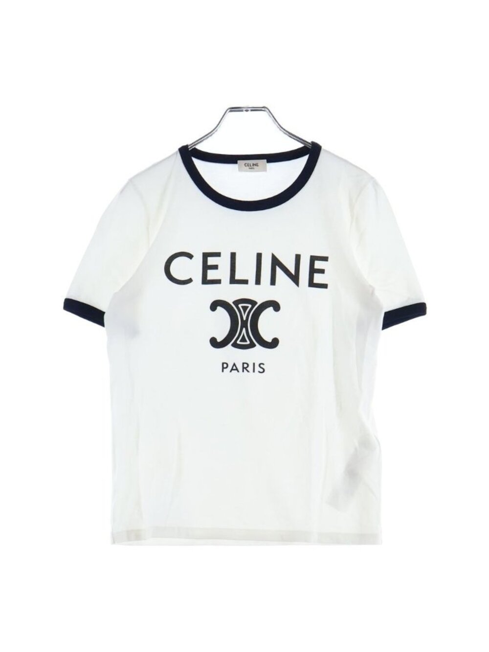 Celine Triomphe Logo Print Cotton Short Sleeve Classic T-Shirt #xs White